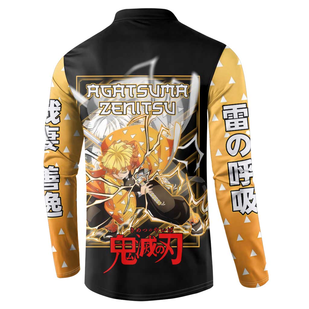 Agatsuma Zenitsu Demon Slayer Button Sweatshirt with Yellow and Black Lightning Style Design - The Mazicc