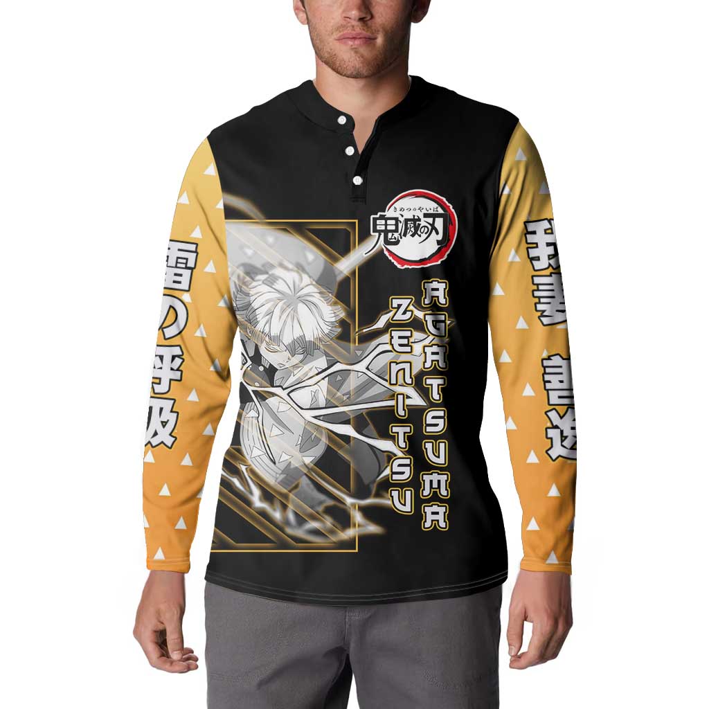 Agatsuma Zenitsu Demon Slayer Button Sweatshirt with Yellow and Black Lightning Style Design - The Mazicc
