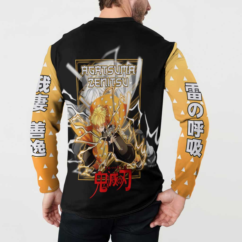 Agatsuma Zenitsu Demon Slayer Button Sweatshirt with Yellow and Black Lightning Style Design - The Mazicc