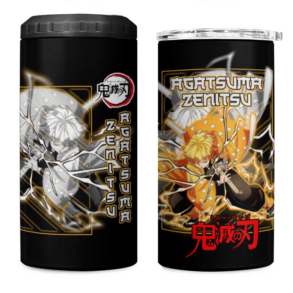 Agatsuma Zenitsu Demon Slayer 4 in 1 Can Cooler Tumbler with Yellow and Black Lightning Style Design - The Mazicc