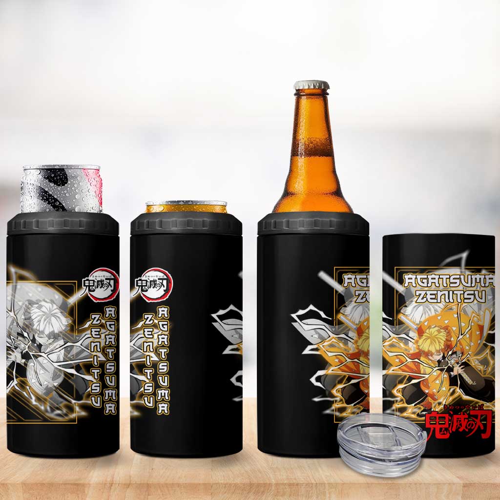 Agatsuma Zenitsu Demon Slayer 4 in 1 Can Cooler Tumbler with Yellow and Black Lightning Style Design - The Mazicc