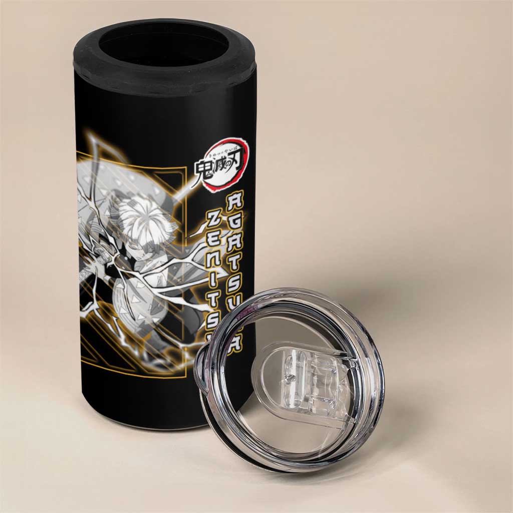 Agatsuma Zenitsu Demon Slayer 4 in 1 Can Cooler Tumbler with Yellow and Black Lightning Style Design - The Mazicc
