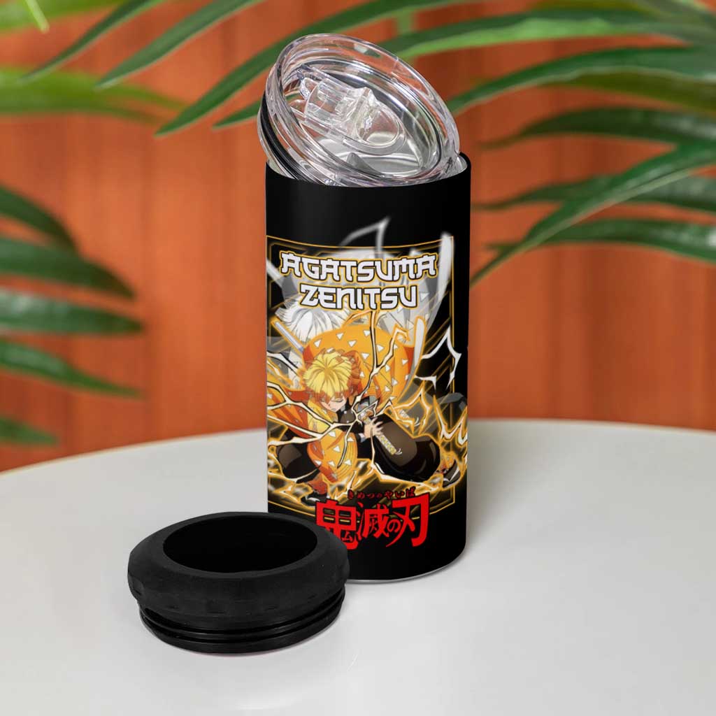 Agatsuma Zenitsu Demon Slayer 4 in 1 Can Cooler Tumbler with Yellow and Black Lightning Style Design - The Mazicc