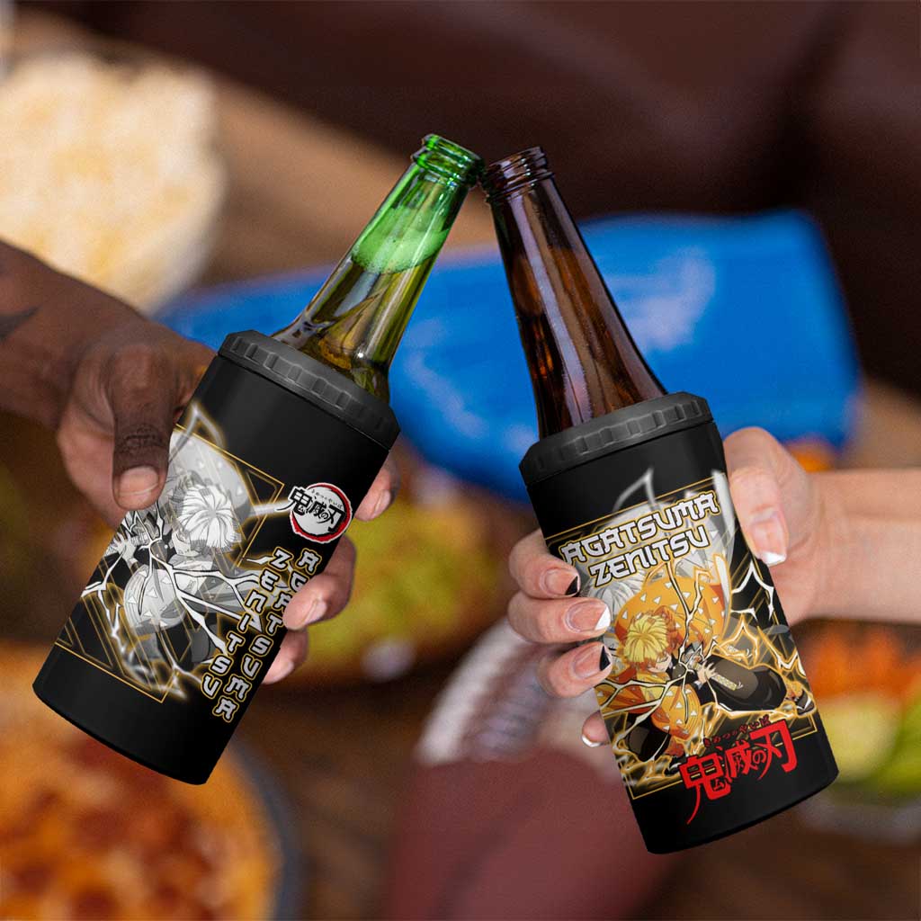Agatsuma Zenitsu Demon Slayer 4 in 1 Can Cooler Tumbler with Yellow and Black Lightning Style Design - The Mazicc