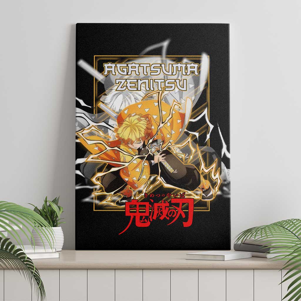 Agatsuma Zenitsu Demon Slayer Canvas Wall Art with Yellow and Black Lightning Style Design - The Mazicc