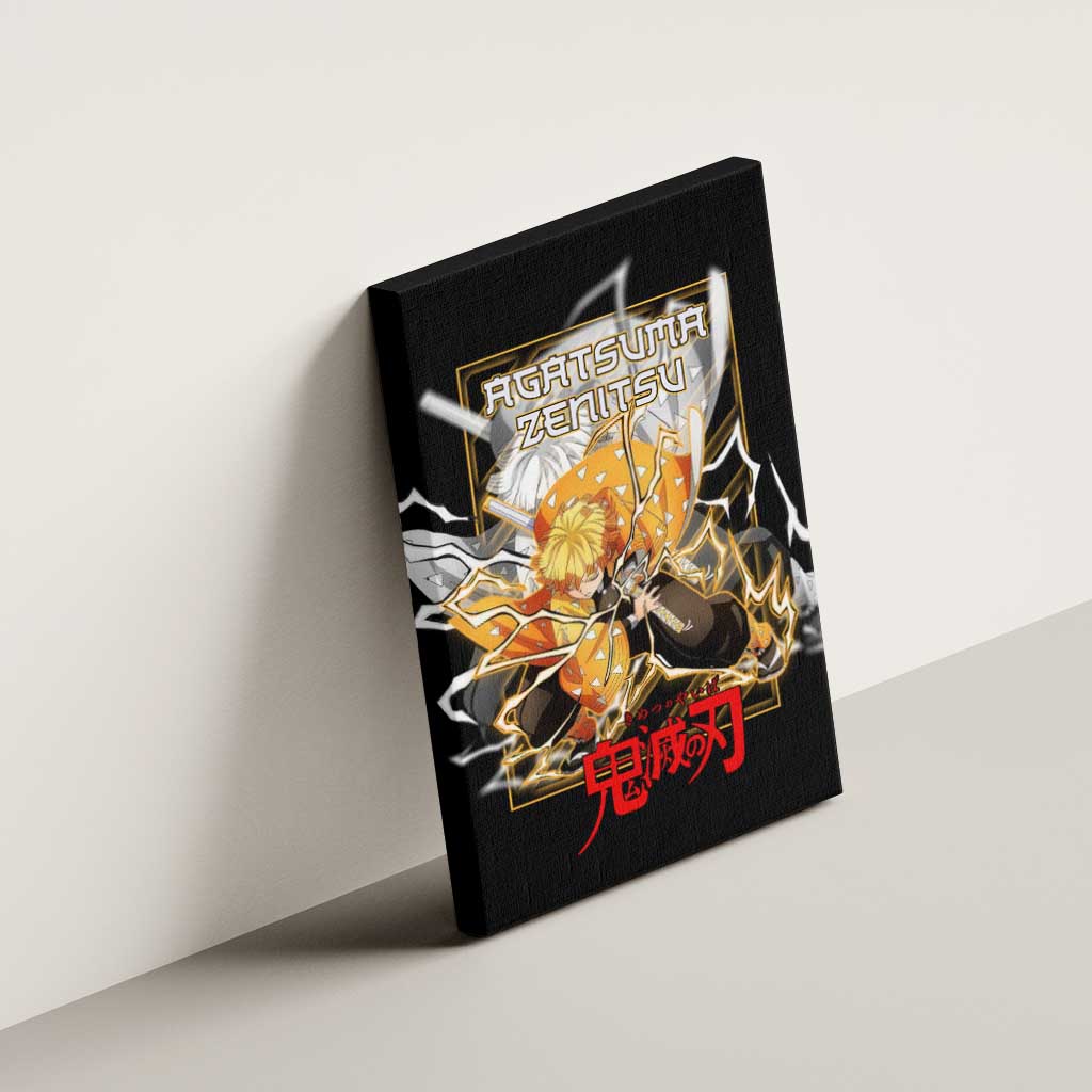 Agatsuma Zenitsu Demon Slayer Canvas Wall Art with Yellow and Black Lightning Style Design - The Mazicc