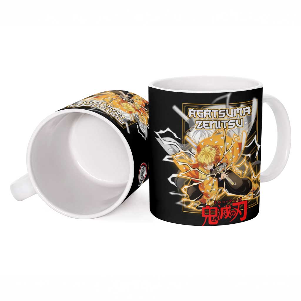 Agatsuma Zenitsu Demon Slayer Ceramic Mug with Yellow and Black Lightning Style Design - The Mazicc