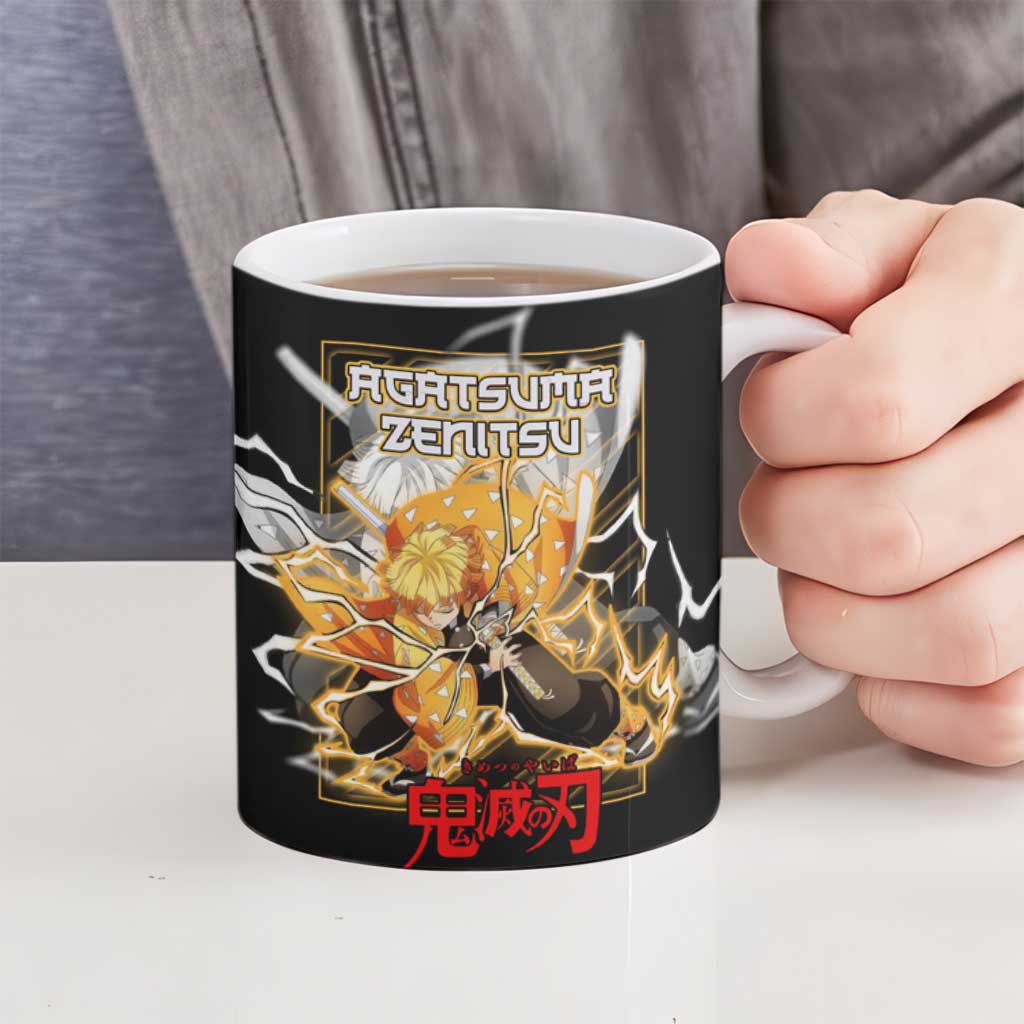 Agatsuma Zenitsu Demon Slayer Ceramic Mug with Yellow and Black Lightning Style Design - The Mazicc