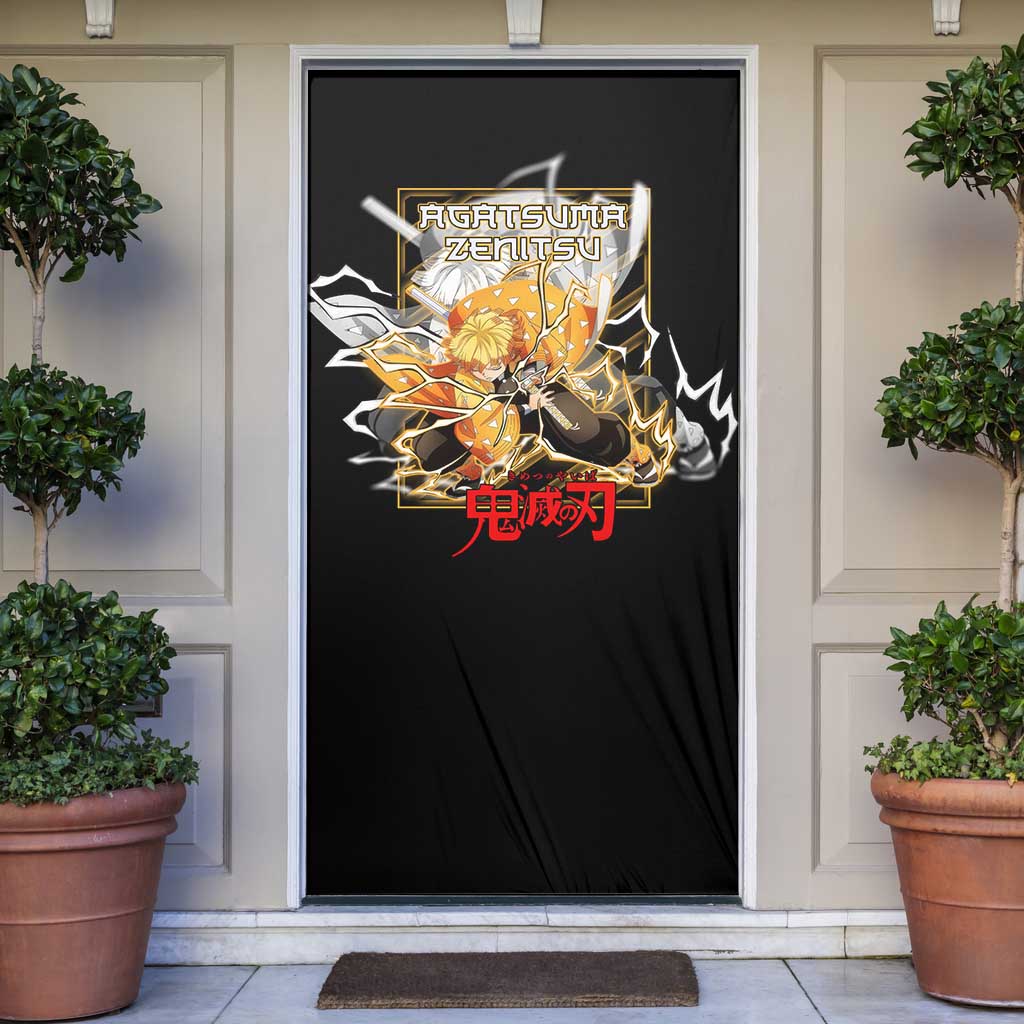 Agatsuma Zenitsu Demon Slayer Door Cover with Yellow and Black Lightning Style Design - The Mazicc
