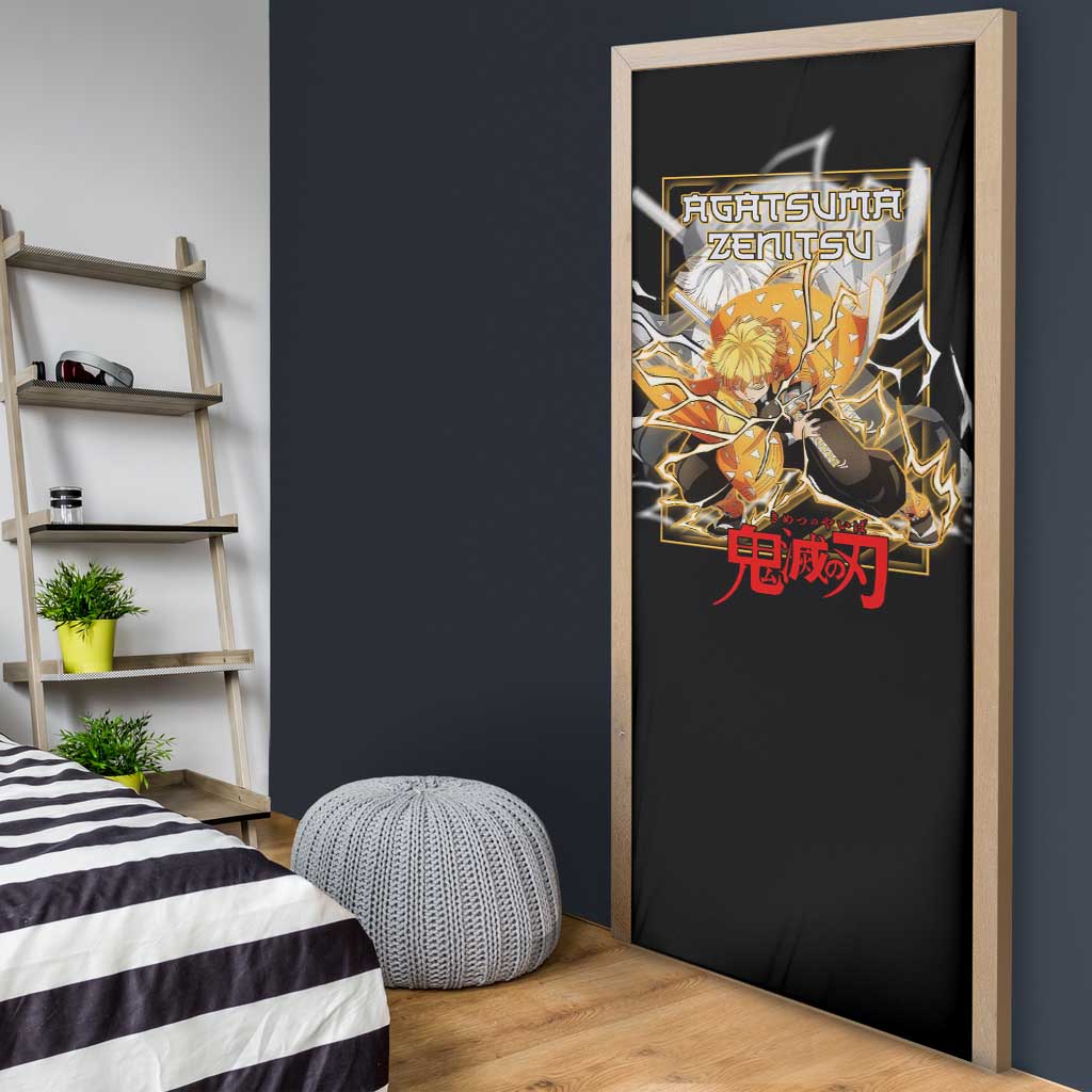 Agatsuma Zenitsu Demon Slayer Door Cover with Yellow and Black Lightning Style Design - The Mazicc