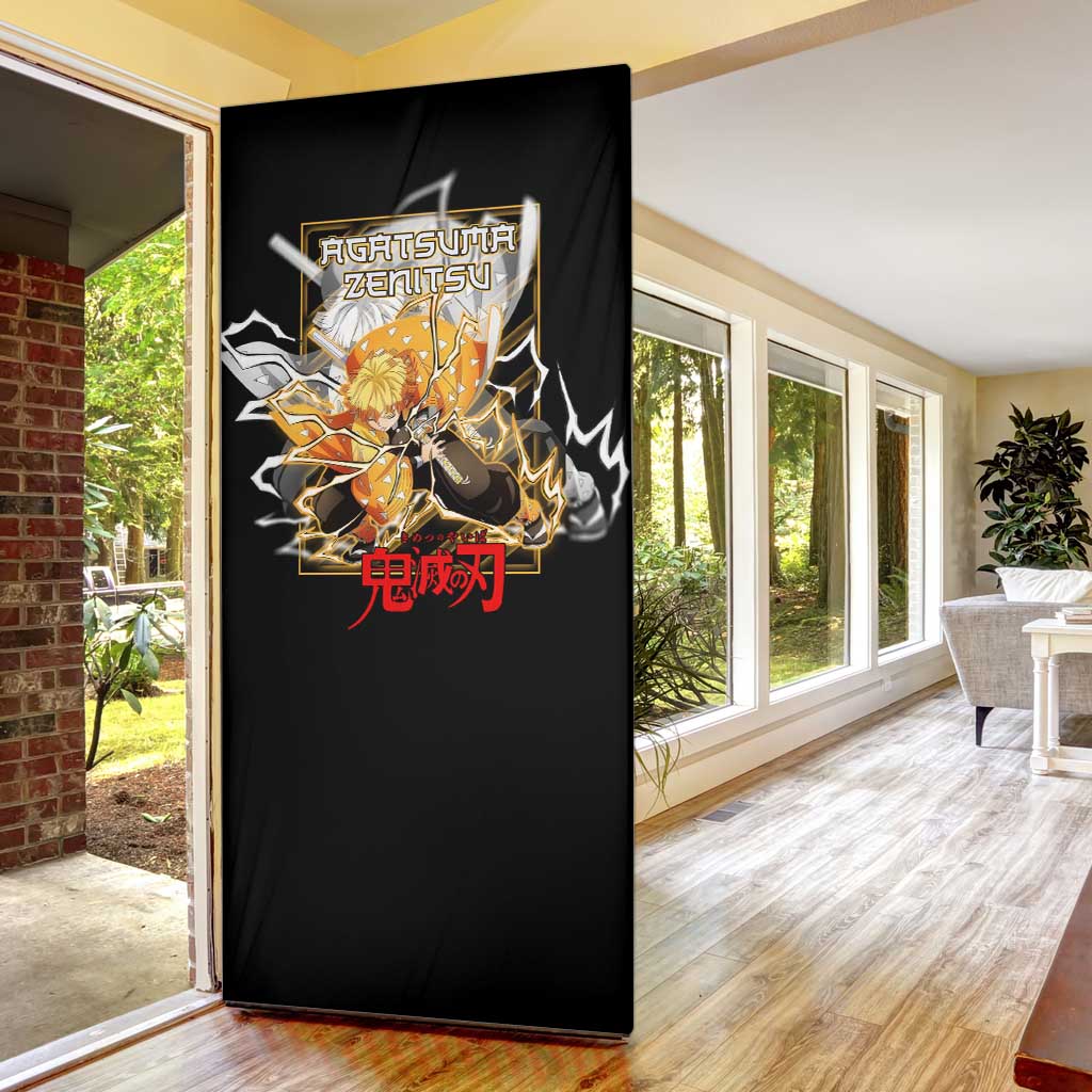 Agatsuma Zenitsu Demon Slayer Door Cover with Yellow and Black Lightning Style Design - The Mazicc