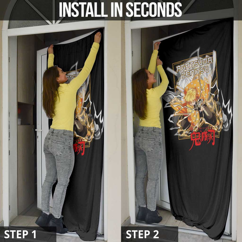 Agatsuma Zenitsu Demon Slayer Door Cover with Yellow and Black Lightning Style Design - The Mazicc