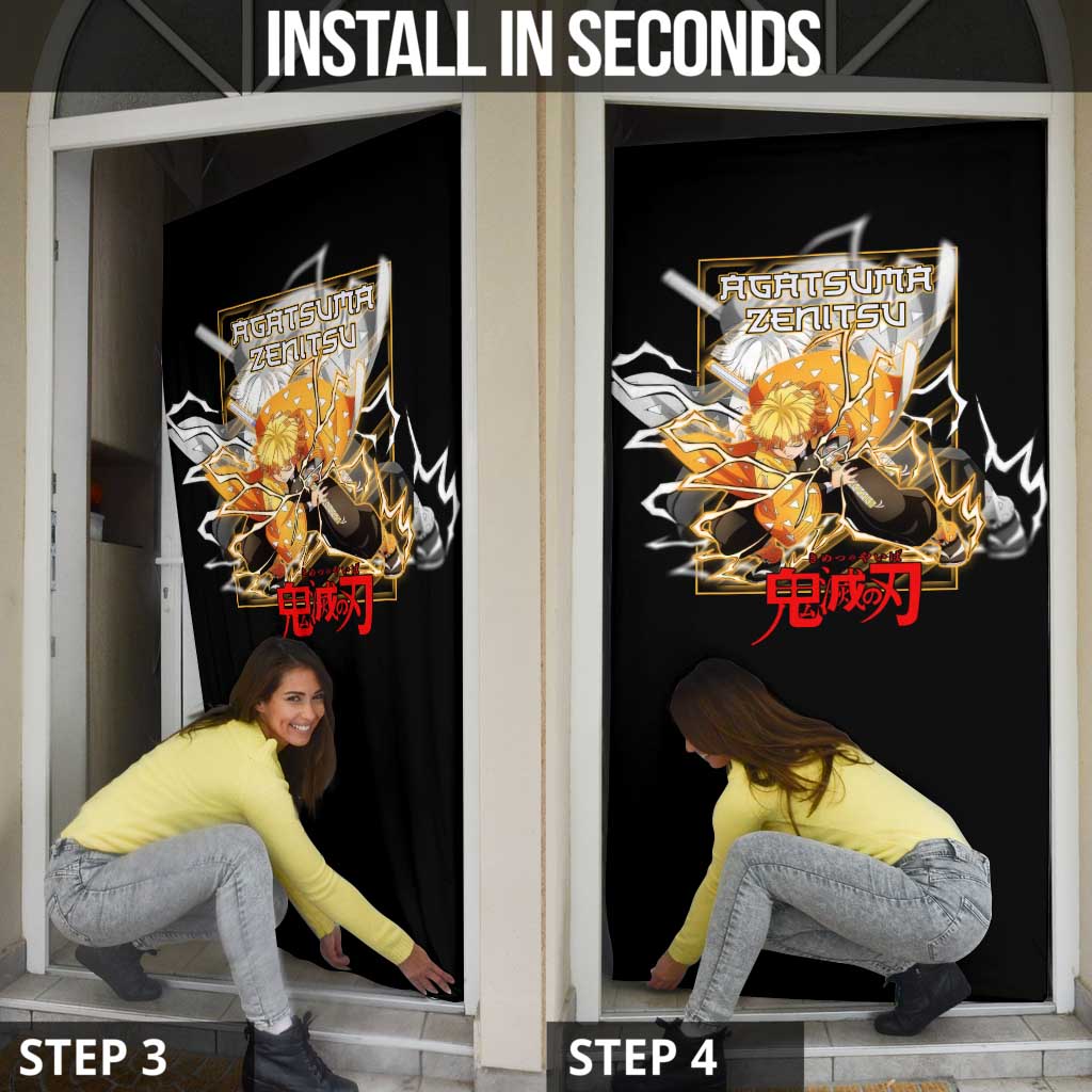 Agatsuma Zenitsu Demon Slayer Door Cover with Yellow and Black Lightning Style Design - The Mazicc