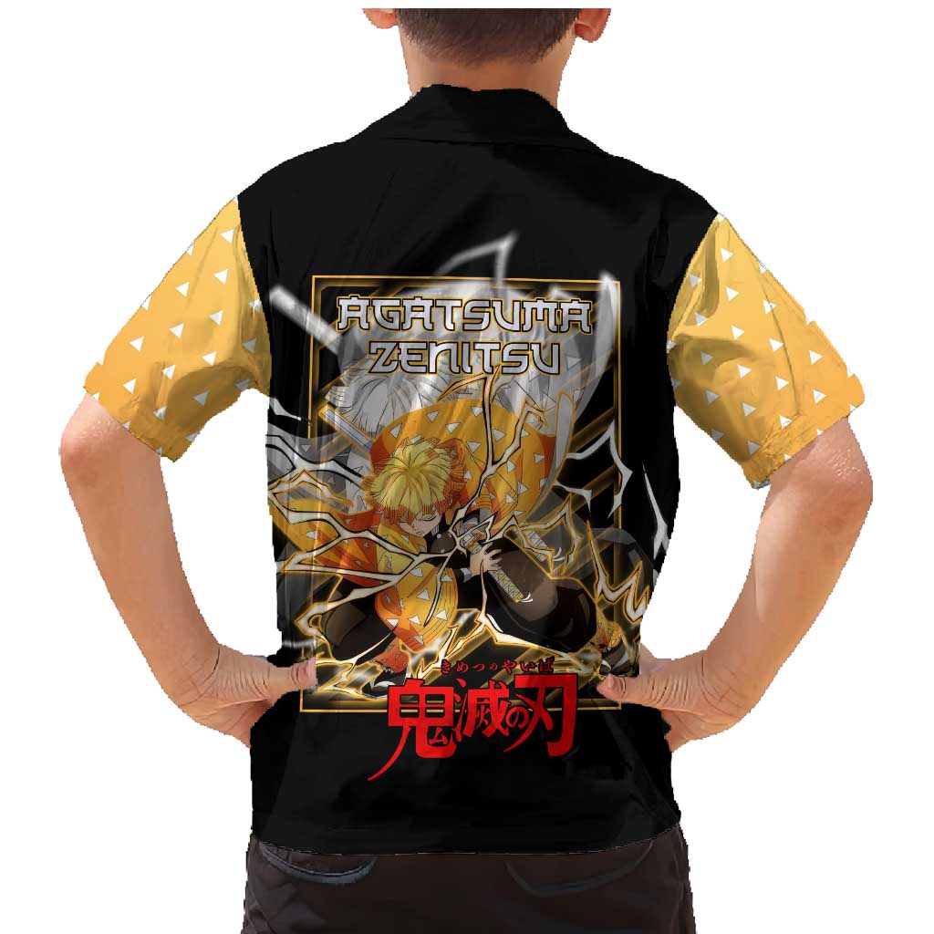 Agatsuma Zenitsu Demon Slayer Family Matching Mermaid Dress and Hawaiian Shirt with Yellow and Black Lightning Style Design - The Mazicc