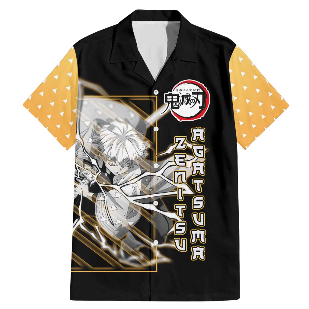 Agatsuma Zenitsu Demon Slayer Family Matching Mermaid Dress and Hawaiian Shirt with Yellow and Black Lightning Style Design - The Mazicc