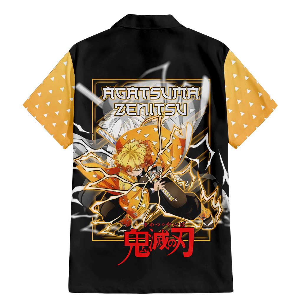 Agatsuma Zenitsu Demon Slayer Family Matching Mermaid Dress and Hawaiian Shirt with Yellow and Black Lightning Style Design - The Mazicc