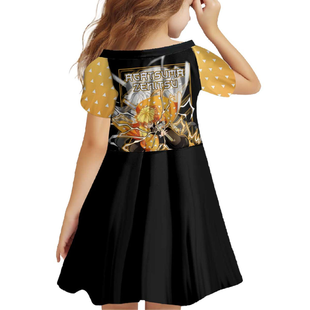 Agatsuma Zenitsu Demon Slayer Family Matching Off The Shoulder Long Sleeve Dress and Hawaiian Shirt with Yellow and Black Lightning Style Design - The Mazicc