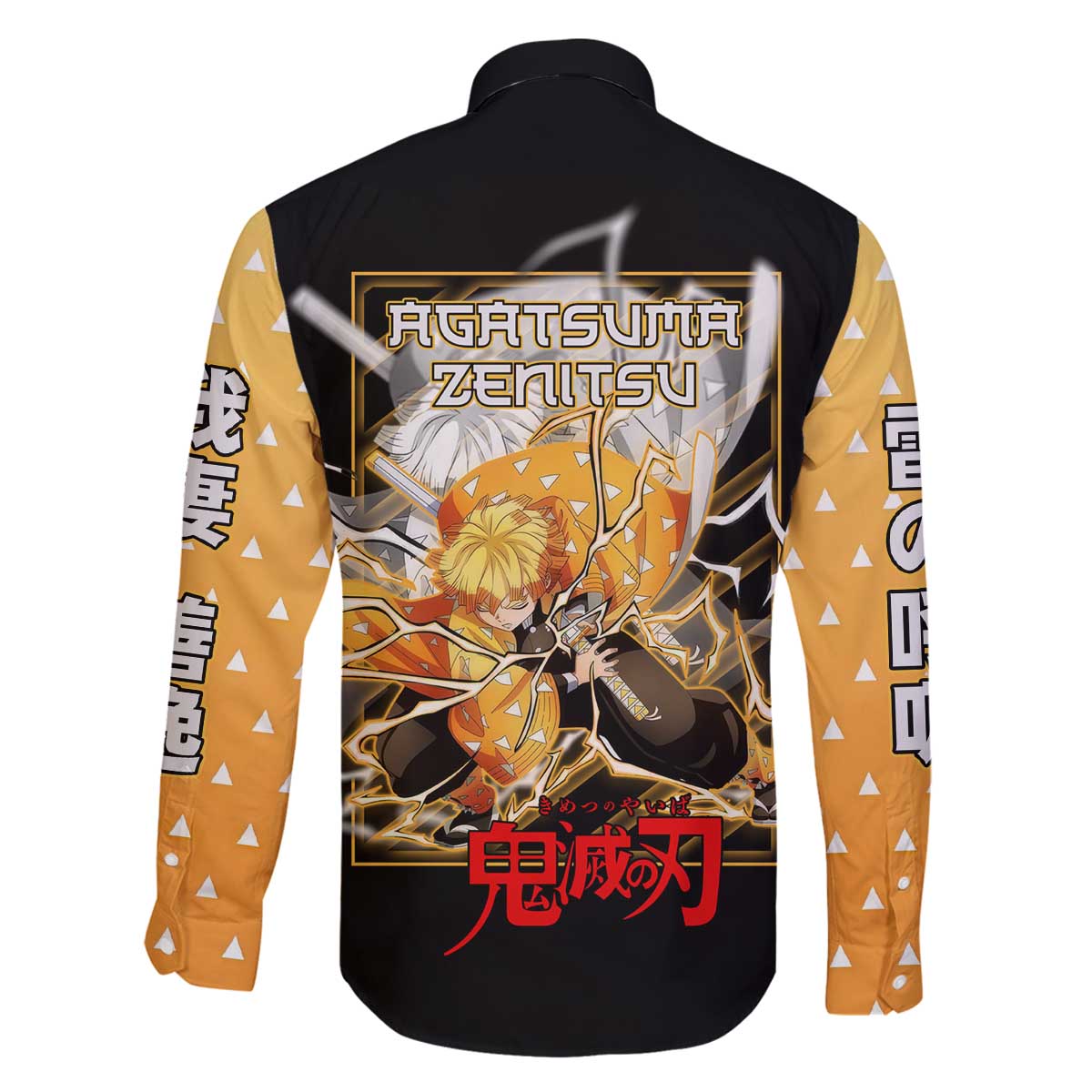Agatsuma Zenitsu Demon Slayer Family Matching Off The Shoulder Long Sleeve Dress and Hawaiian Shirt with Yellow and Black Lightning Style Design - The Mazicc
