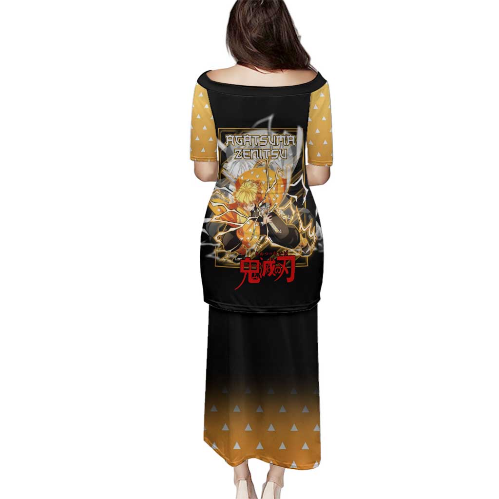 Agatsuma Zenitsu Demon Slayer Family Matching Puletasi and Hawaiian Shirt with Yellow and Black Lightning Style Design - The Mazicc