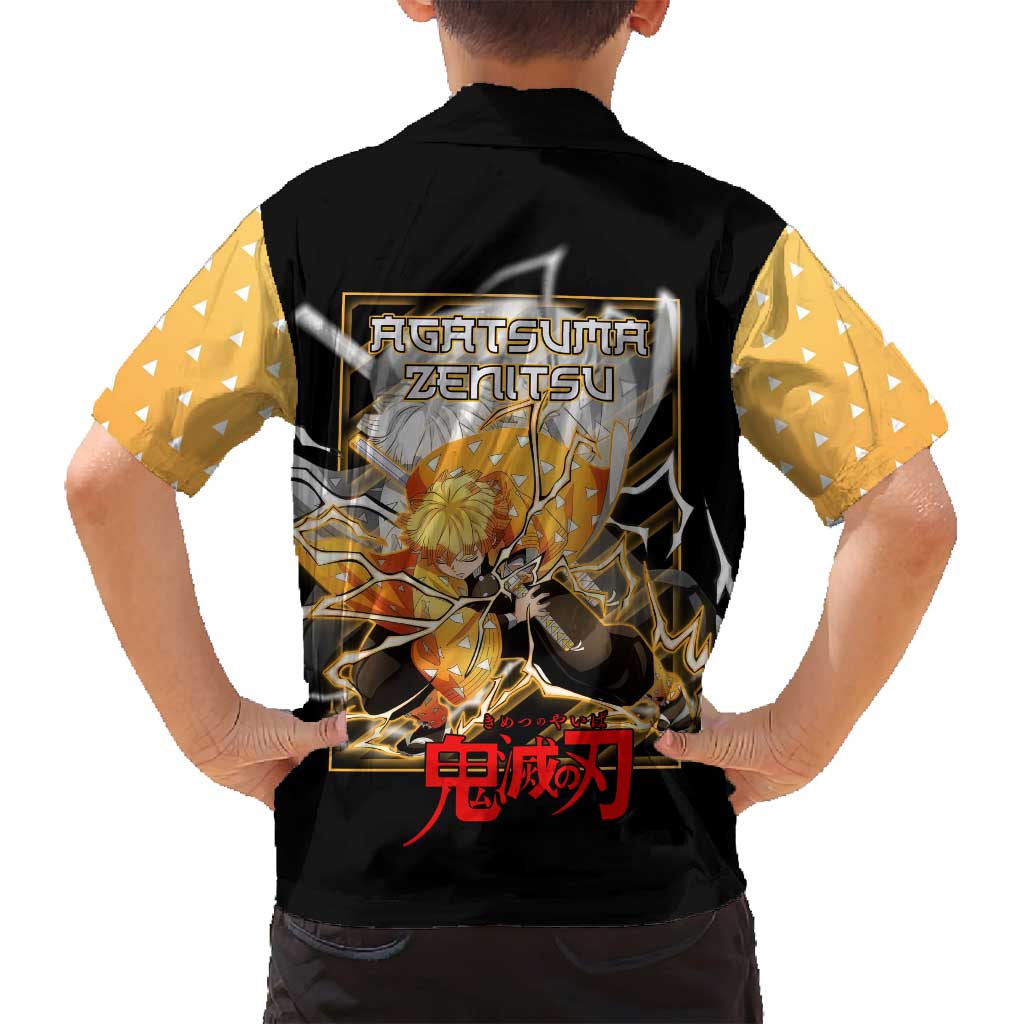 Agatsuma Zenitsu Demon Slayer Family Matching Tank Maxi Dress and Hawaiian Shirt with Yellow and Black Lightning Style Design - The Mazicc