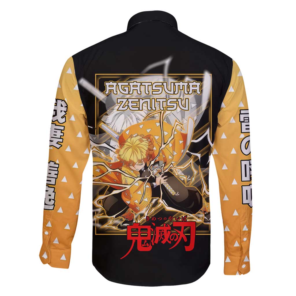 Agatsuma Zenitsu Demon Slayer Family Matching Tank Maxi Dress and Hawaiian Shirt with Yellow and Black Lightning Style Design - The Mazicc