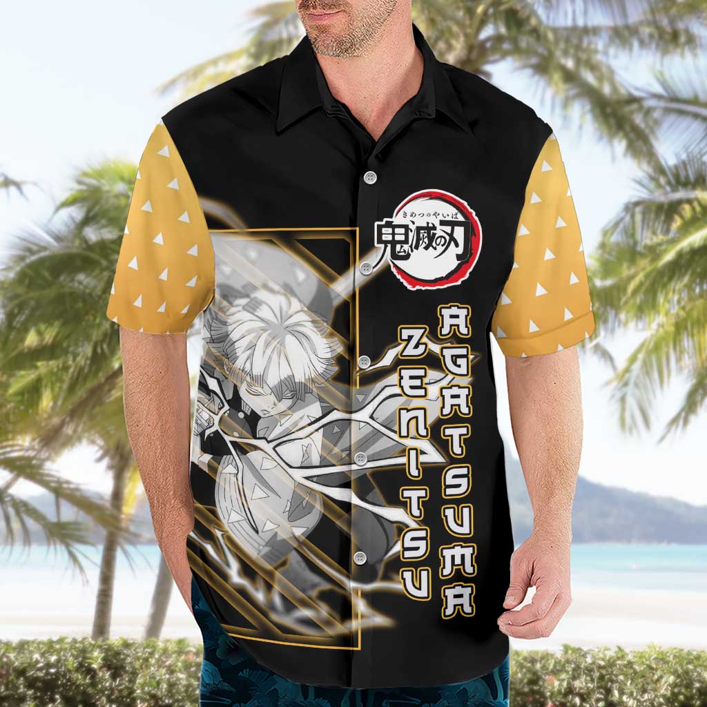 Agatsuma Zenitsu Demon Slayer Hawaiian Shirt with Yellow and Black Lightning Style Design - The Mazicc
