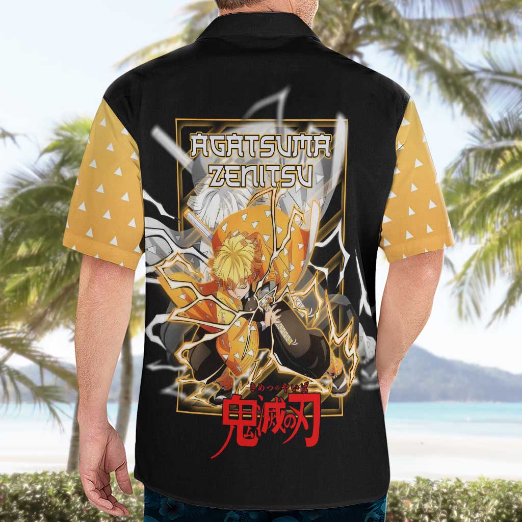 Agatsuma Zenitsu Demon Slayer Hawaiian Shirt with Yellow and Black Lightning Style Design - The Mazicc