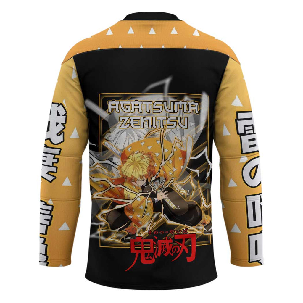 Agatsuma Zenitsu Demon Slayer Hockey Jersey with Yellow and Black Lightning Style Design - The Mazicc