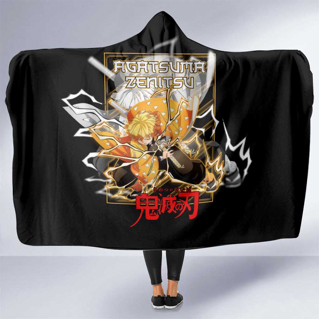 Agatsuma Zenitsu Demon Slayer Hooded Blanket with Yellow and Black Lightning Style Design - The Mazicc