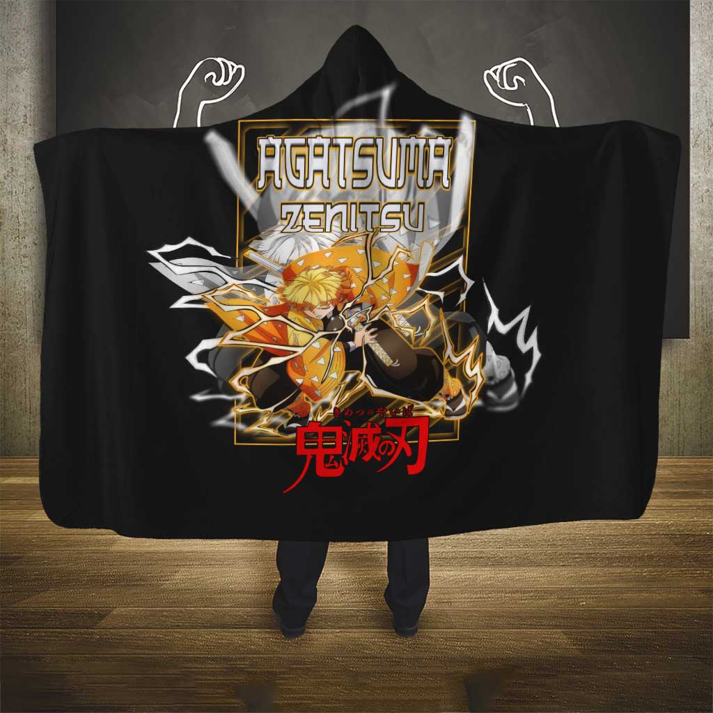 Agatsuma Zenitsu Demon Slayer Hooded Blanket with Yellow and Black Lightning Style Design - The Mazicc
