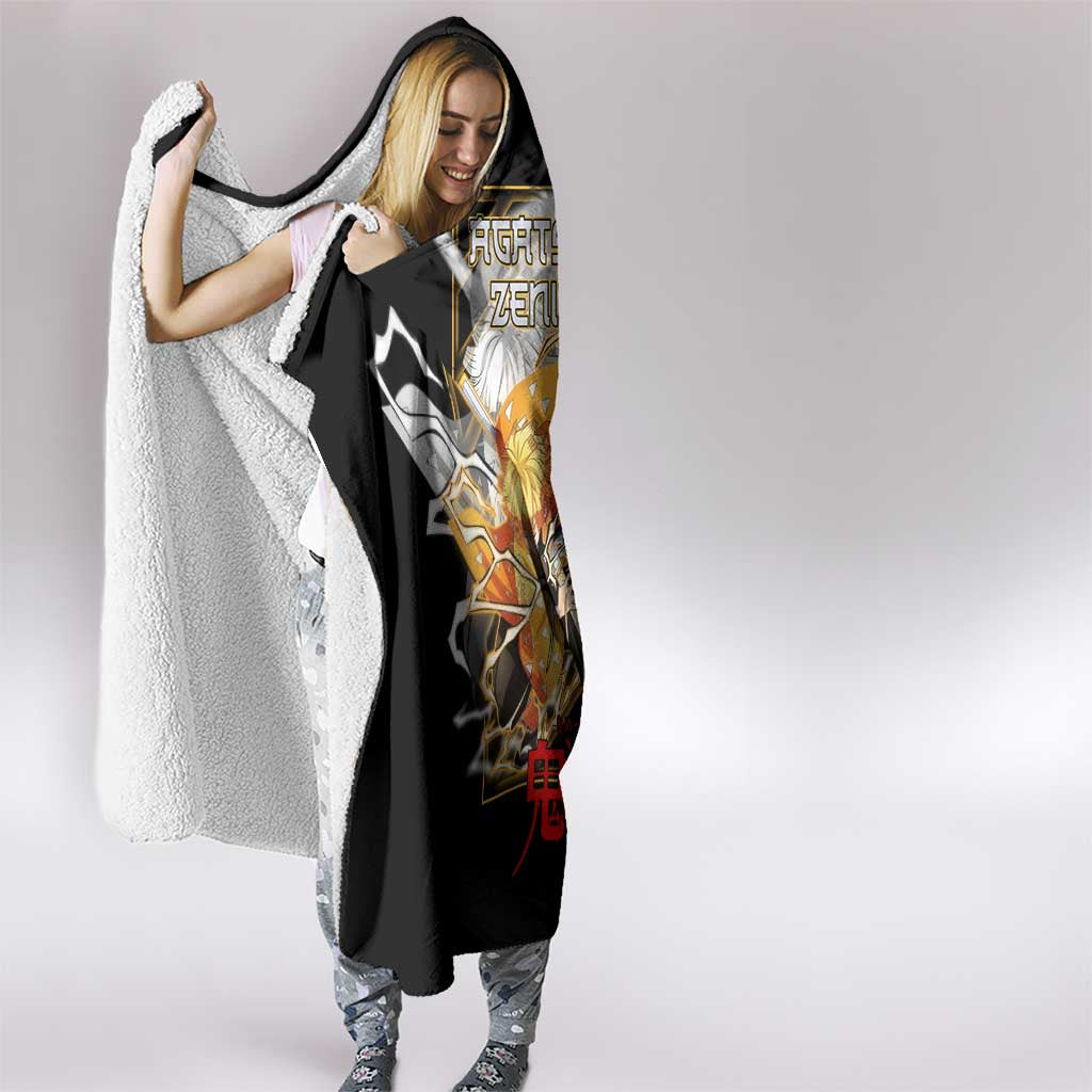 Agatsuma Zenitsu Demon Slayer Hooded Blanket with Yellow and Black Lightning Style Design - The Mazicc