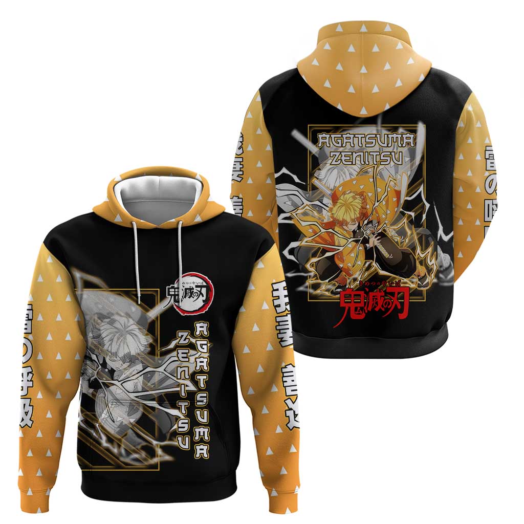 Agatsuma Zenitsu Demon Slayer Hoodie with Yellow and Black Lightning Style Design - The Mazicc