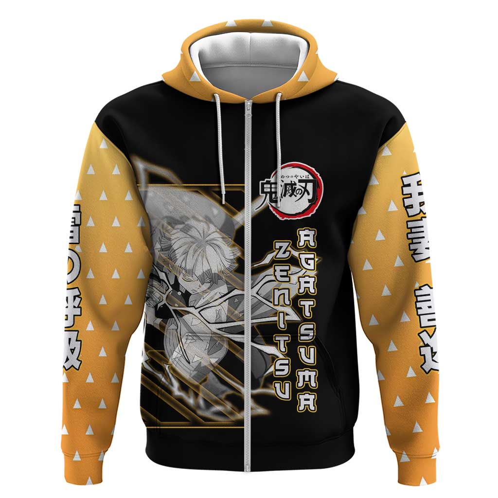 Agatsuma Zenitsu Demon Slayer Hoodie with Yellow and Black Lightning Style Design - The Mazicc