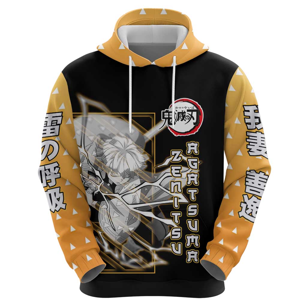 Agatsuma Zenitsu Demon Slayer Hoodie with Yellow and Black Lightning Style Design - The Mazicc
