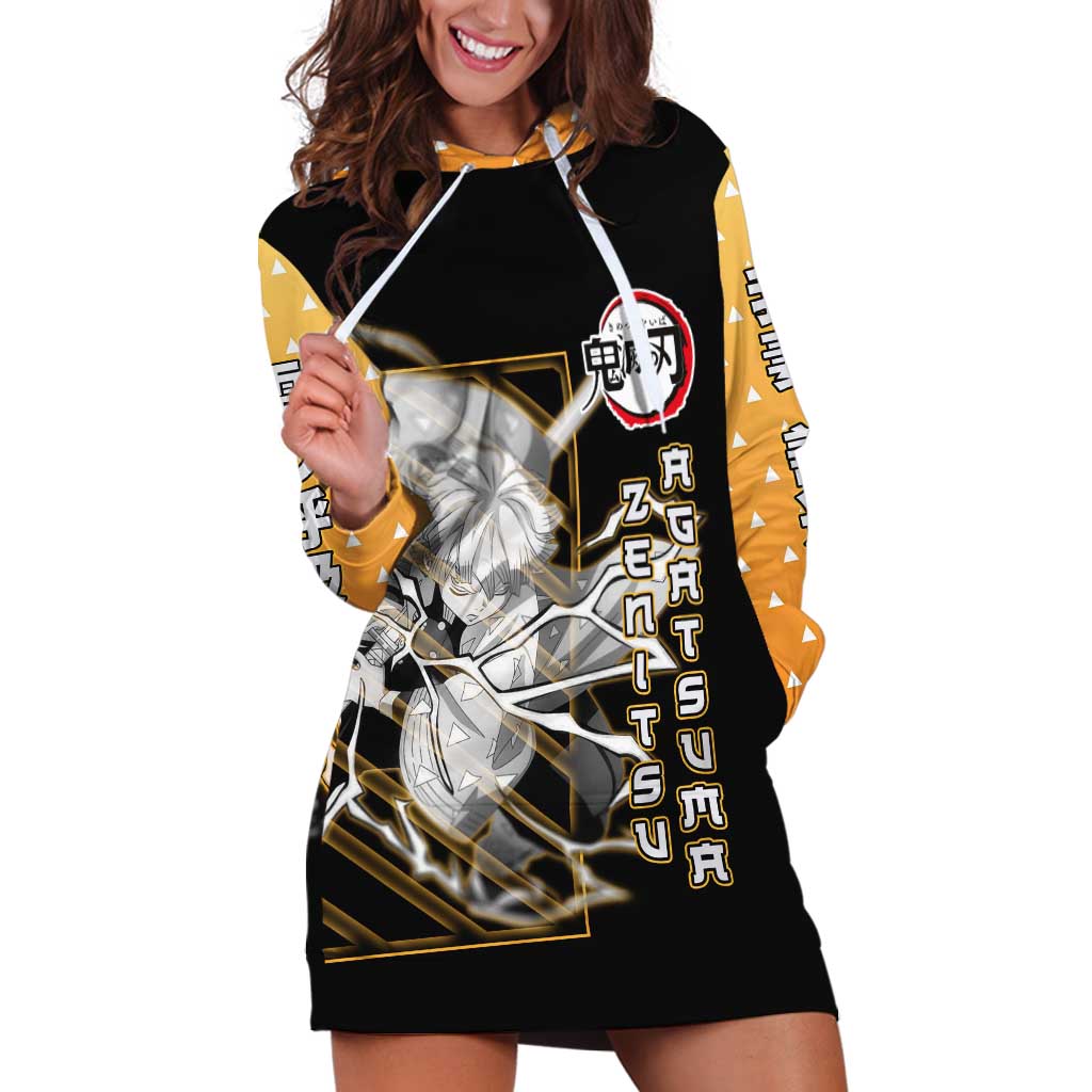 Agatsuma Zenitsu Demon Slayer Hoodie Dress with Yellow and Black Lightning Style Design - The Mazicc