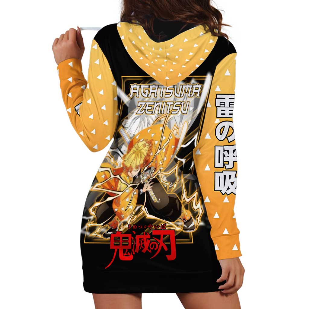 Agatsuma Zenitsu Demon Slayer Hoodie Dress with Yellow and Black Lightning Style Design - The Mazicc