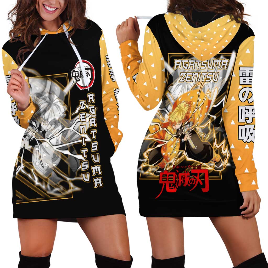 Agatsuma Zenitsu Demon Slayer Hoodie Dress with Yellow and Black Lightning Style Design - The Mazicc