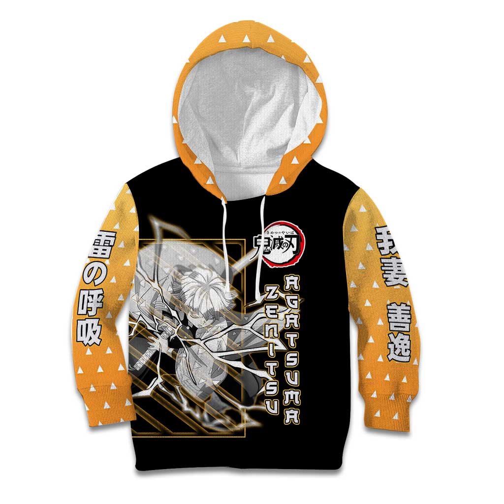 Agatsuma Zenitsu Demon Slayer Kid Hoodie with Yellow and Black Lightning Style Design - The Mazicc