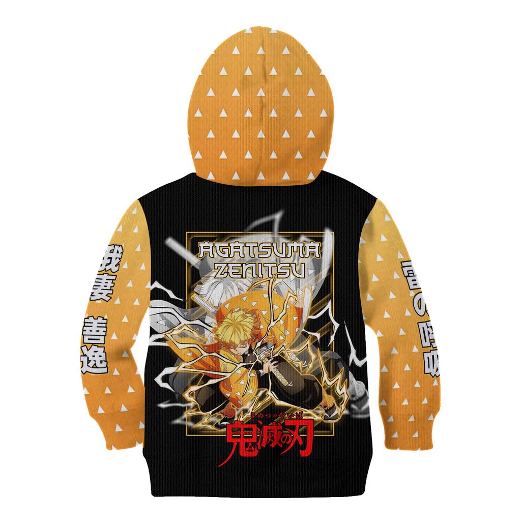 Agatsuma Zenitsu Demon Slayer Kid Hoodie with Yellow and Black Lightning Style Design - The Mazicc