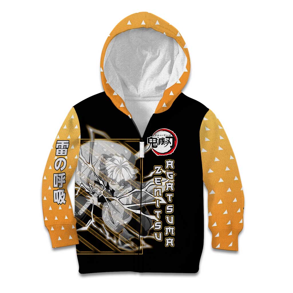 Agatsuma Zenitsu Demon Slayer Kid Hoodie with Yellow and Black Lightning Style Design - The Mazicc