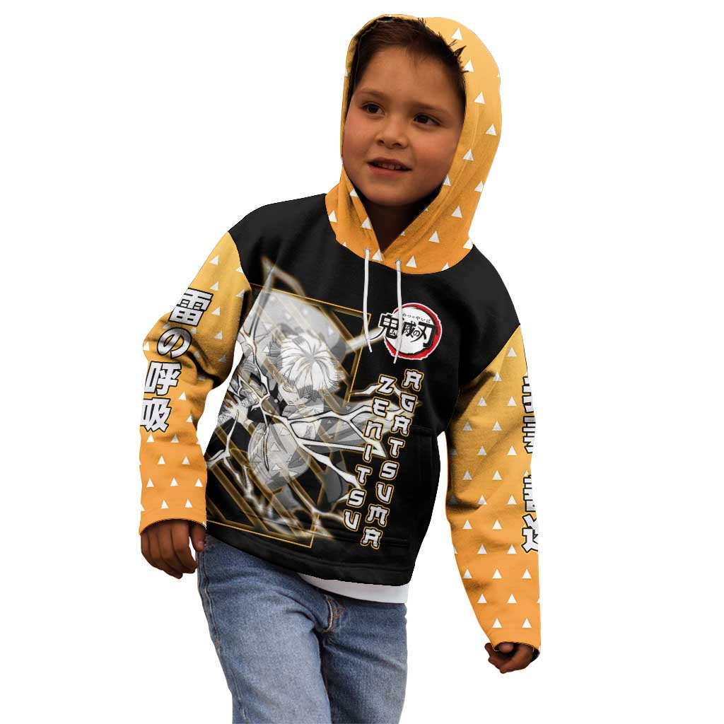 Agatsuma Zenitsu Demon Slayer Kid Hoodie with Yellow and Black Lightning Style Design - The Mazicc