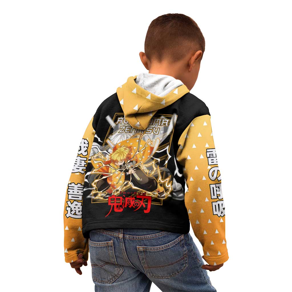 Agatsuma Zenitsu Demon Slayer Kid Hoodie with Yellow and Black Lightning Style Design - The Mazicc