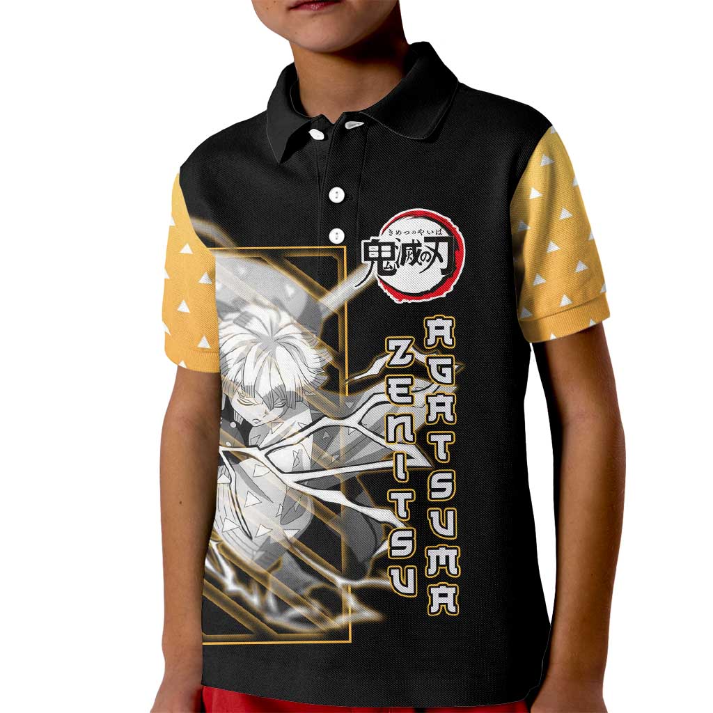 Agatsuma Zenitsu Demon Slayer Kid Polo Shirt with Yellow and Black Lightning Style Design - The Mazicc