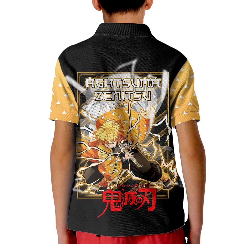 Agatsuma Zenitsu Demon Slayer Kid Polo Shirt with Yellow and Black Lightning Style Design - The Mazicc
