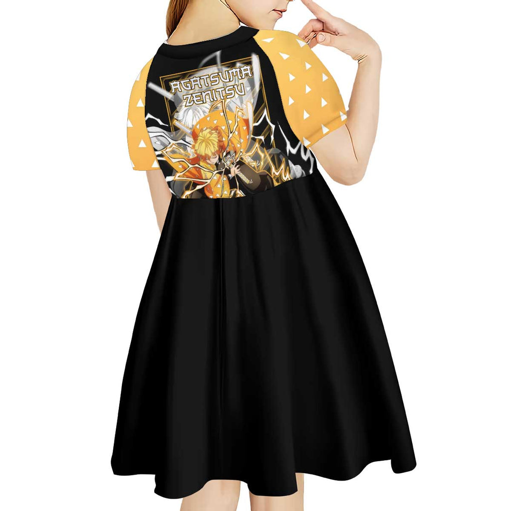 Agatsuma Zenitsu Demon Slayer Kid Short Sleeve Dress with Yellow and Black Lightning Style Design - The Mazicc