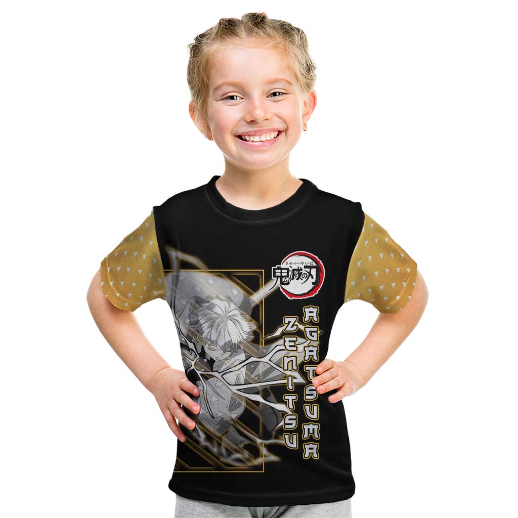 Agatsuma Zenitsu Demon Slayer Kid T Shirt with Yellow and Black Lightning Style Design - The Mazicc