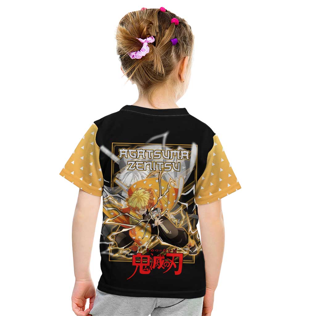 Agatsuma Zenitsu Demon Slayer Kid T Shirt with Yellow and Black Lightning Style Design - The Mazicc