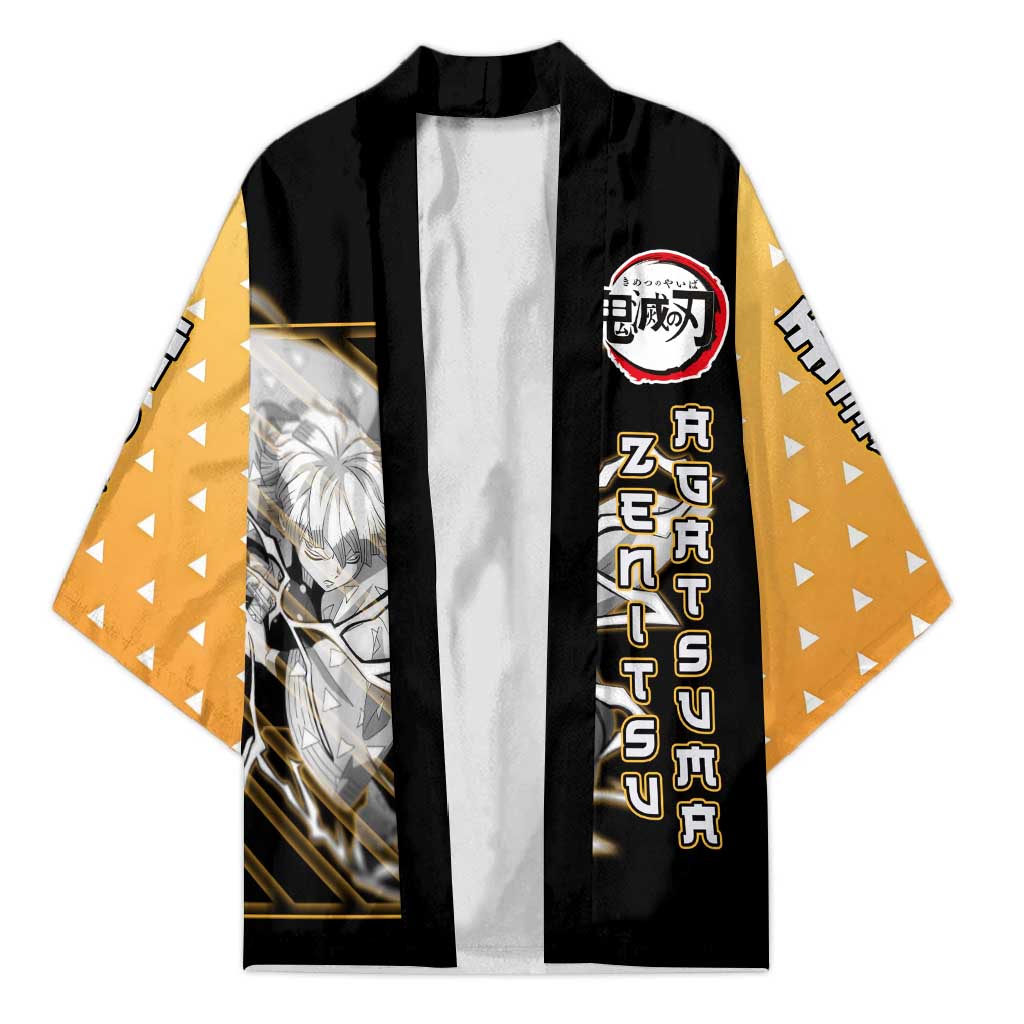 Agatsuma Zenitsu Demon Slayer Kimono with Yellow and Black Lightning Style Design - The Mazicc