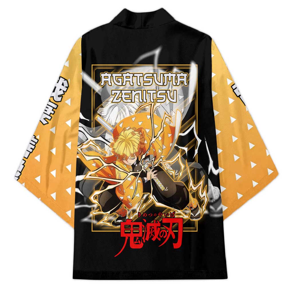 Agatsuma Zenitsu Demon Slayer Kimono with Yellow and Black Lightning Style Design - The Mazicc