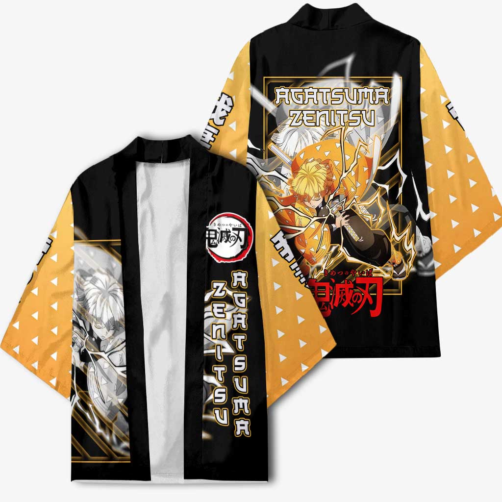 Agatsuma Zenitsu Demon Slayer Kimono with Yellow and Black Lightning Style Design - The Mazicc